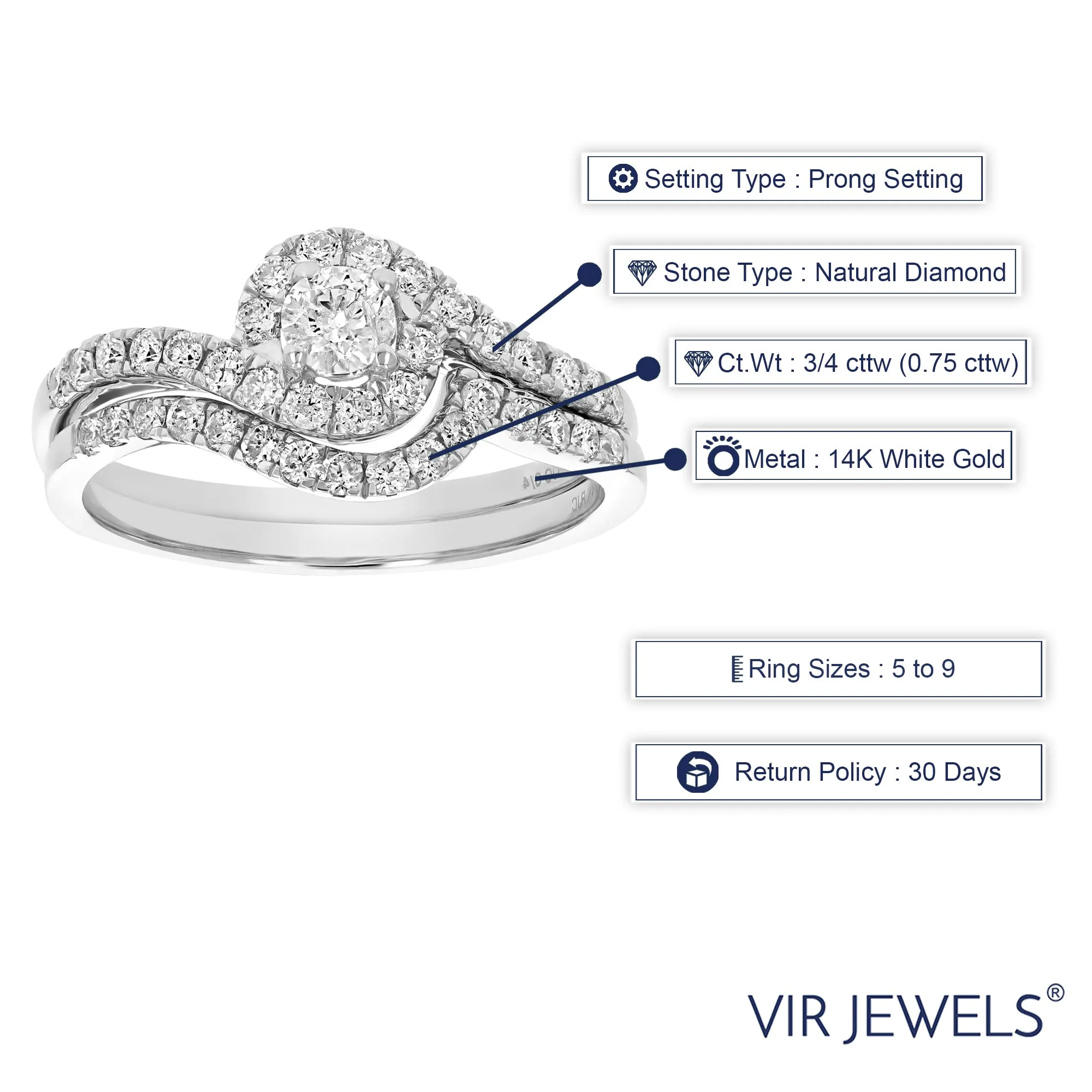 0.75 cttw Diamond Wedding Ring in 14K White Gold