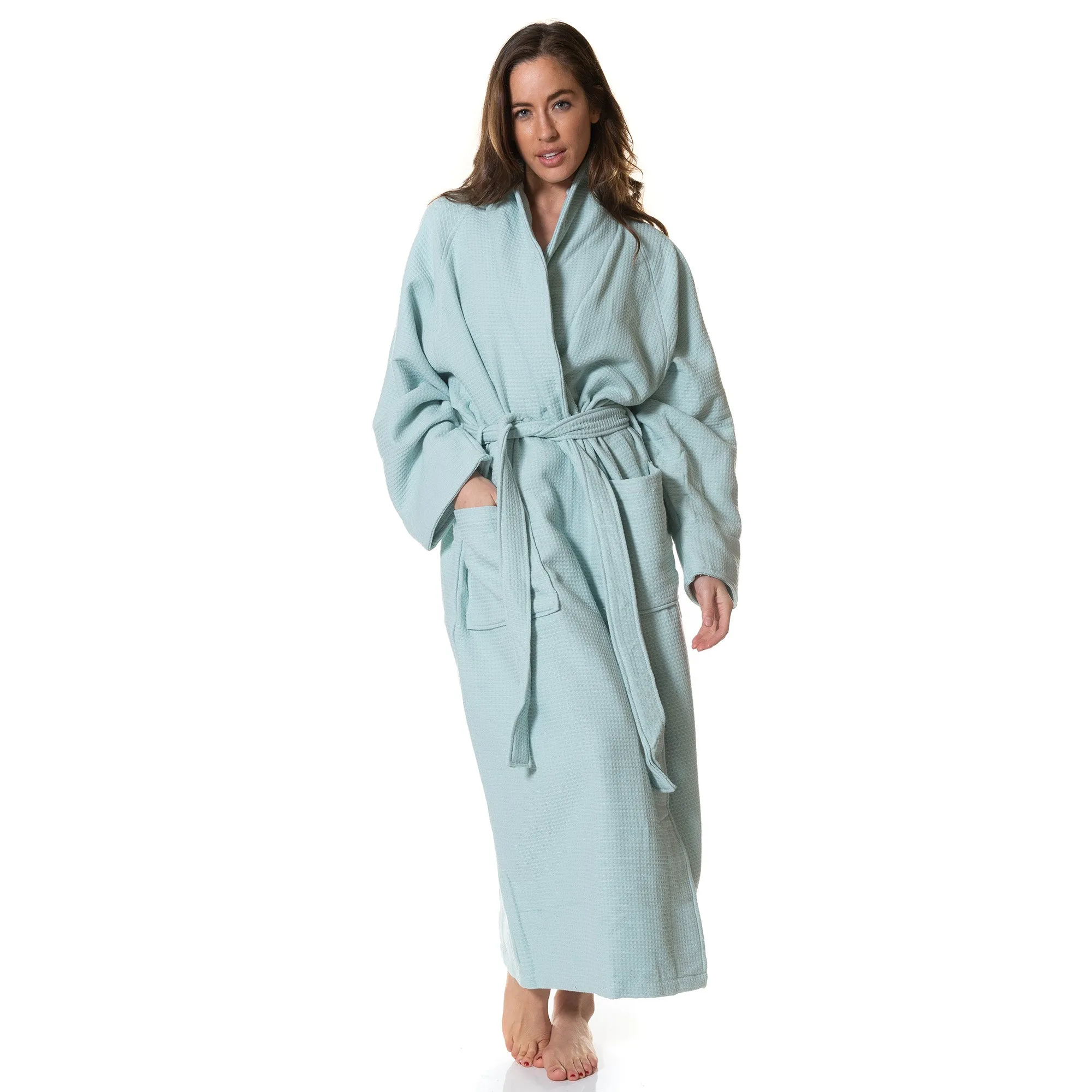 100% Cotton Bathrobe | Waffle Unisex | Ultra Soft | Absorbent | Durable | Extra Large | Aqua