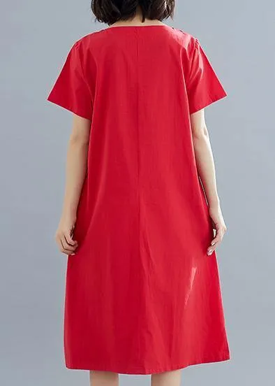 100% red Cotton Long Shirts stylish Inspiration prints Plus Size summer Dresses