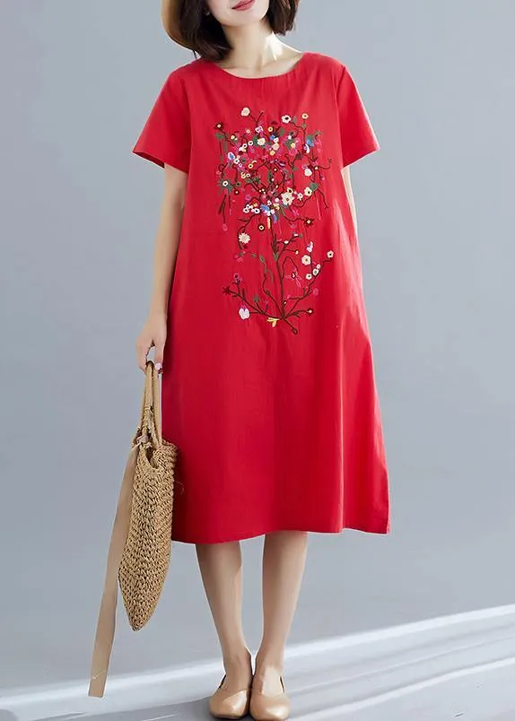 100% red Cotton Long Shirts stylish Inspiration prints Plus Size summer Dresses