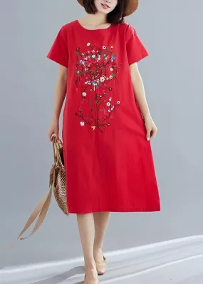 100% red Cotton Long Shirts stylish Inspiration prints Plus Size summer Dresses