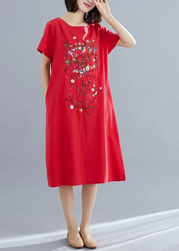 100% red Cotton Long Shirts stylish Inspiration prints Plus Size summer Dresses