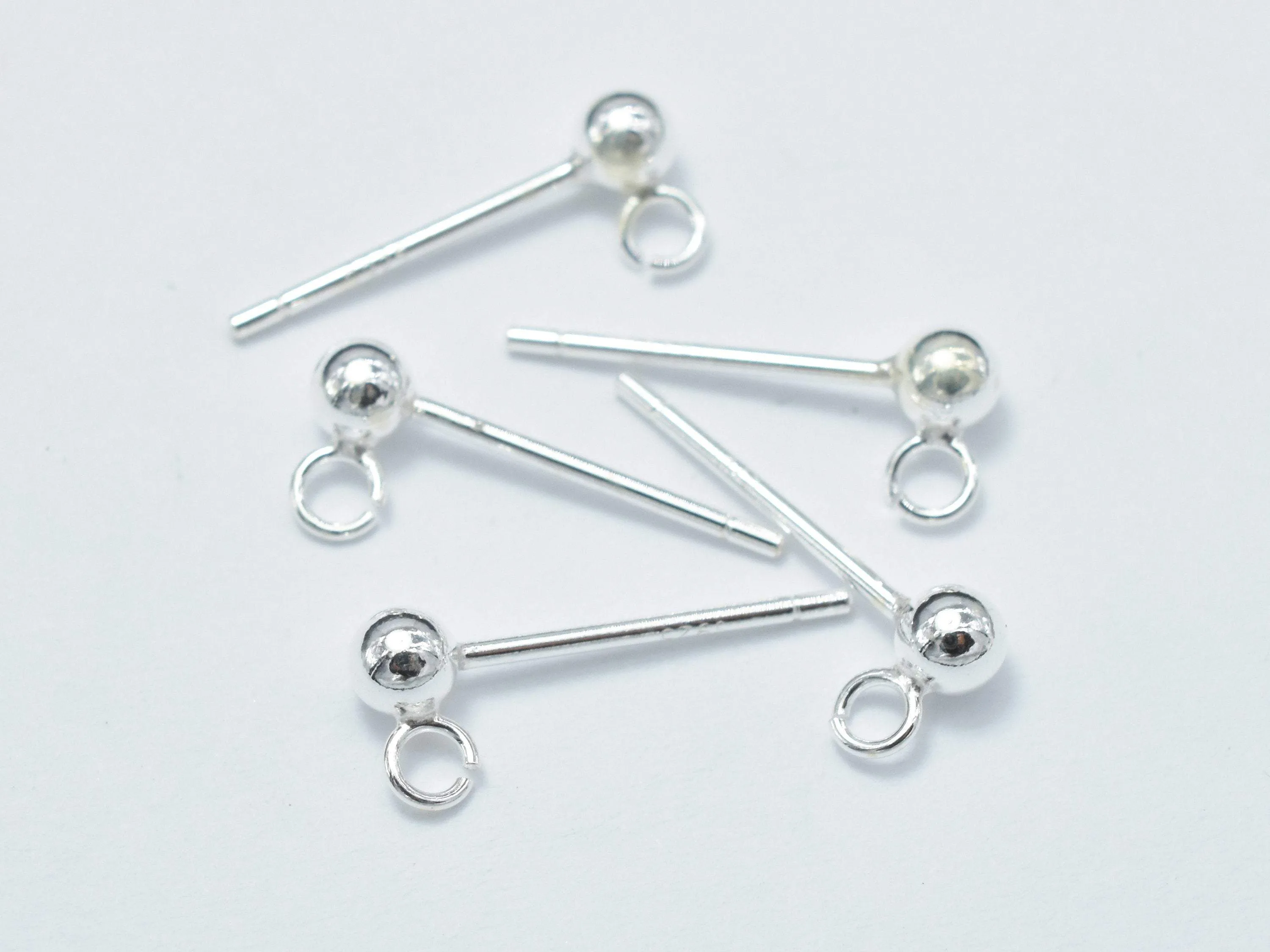 10pcs (5pairs) 925 Sterling Silver Ball Earring Stud Post with Open Loop