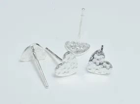 10pcs (5pairs) 925 Sterling Silver Heart Pad Earring Stud Post, 6.6x5.8mm Heart Pad