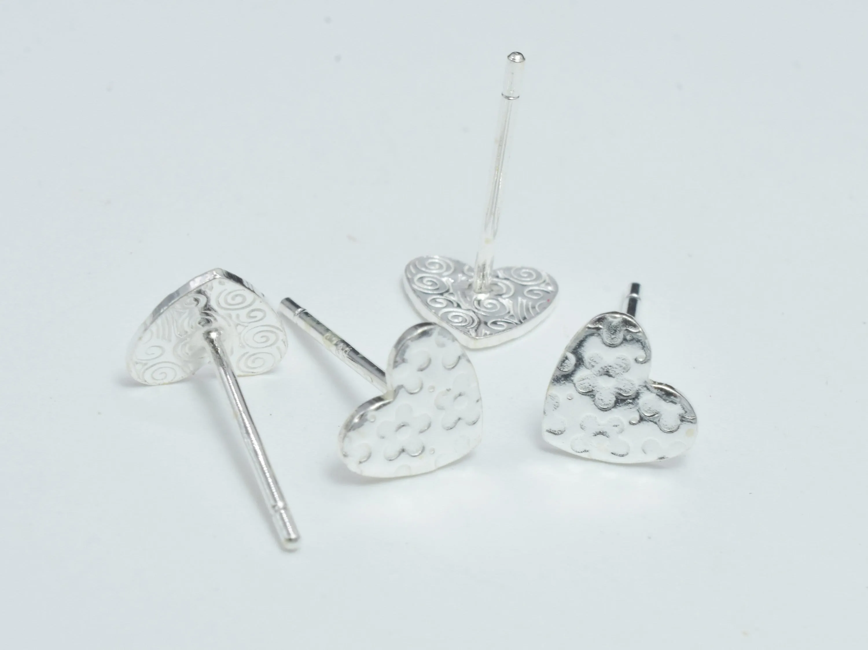 10pcs (5pairs) 925 Sterling Silver Heart Pad Earring Stud Post, 6.6x5.8mm Heart Pad