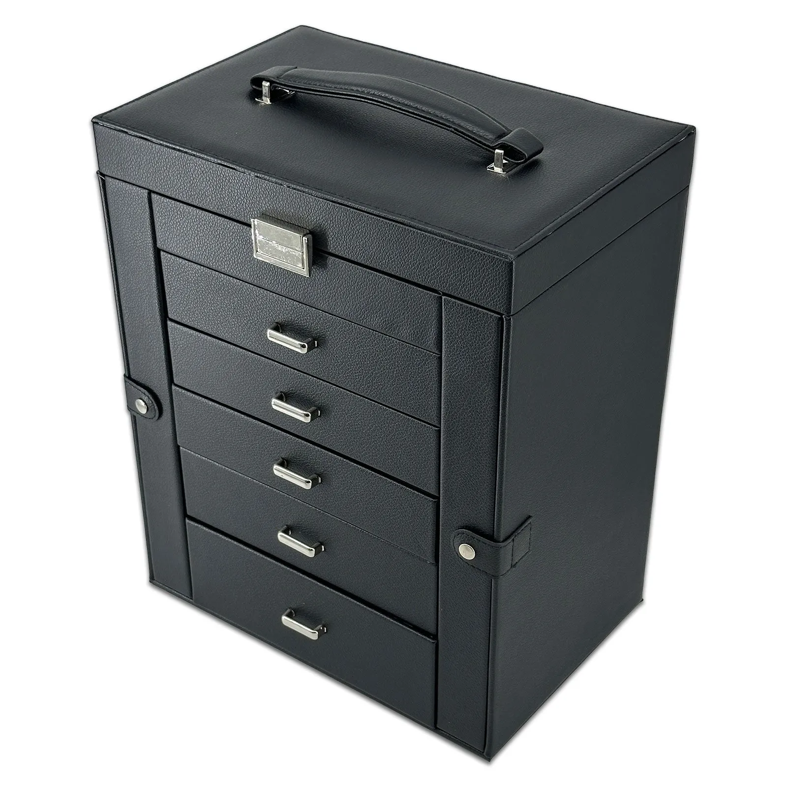 13" x 11" Black Leatherette 5 Drawer Jewelry Travel Storage Case