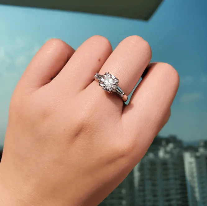 14k White Gold 2 Carat Old European Cut Diamond Double Prong Setting Three-stone Vintage Engagement Ring