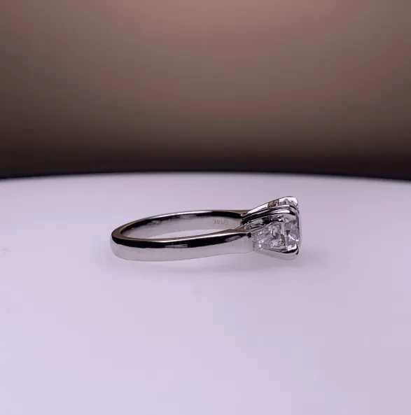14k White Gold 2 Carat Old European Cut Diamond Double Prong Setting Three-stone Vintage Engagement Ring