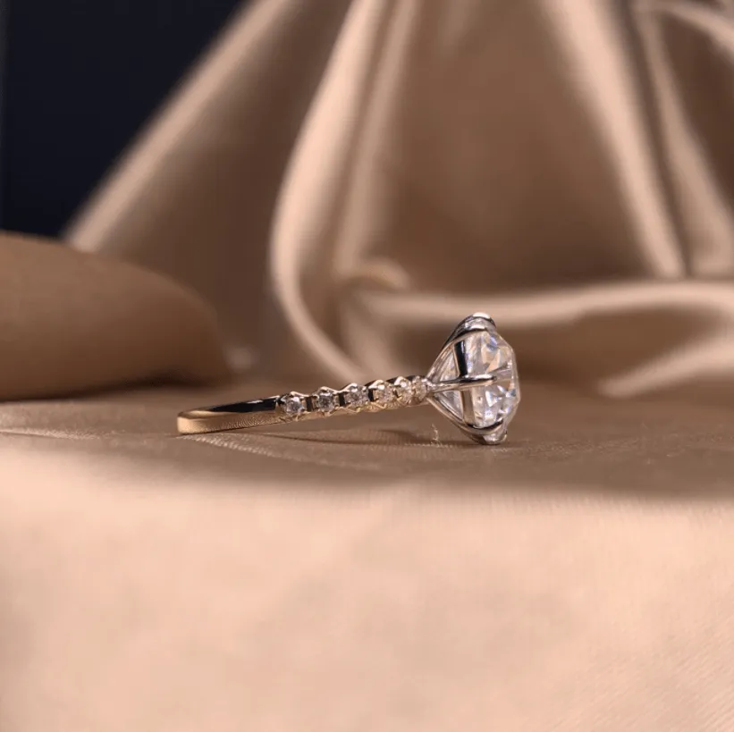 14k Yellow & White Gold 4 Carat Old European Cut Moissanite 8 Prongs Vintage Engagement Ring