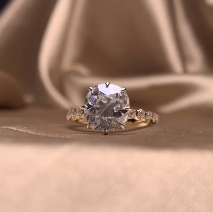 14k Yellow & White Gold 4 Carat Old European Cut Moissanite 8 Prongs Vintage Engagement Ring