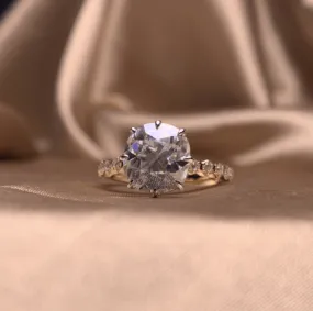 14k Yellow & White Gold 4 Carat Old European Cut Moissanite 8 Prongs Vintage Engagement Ring