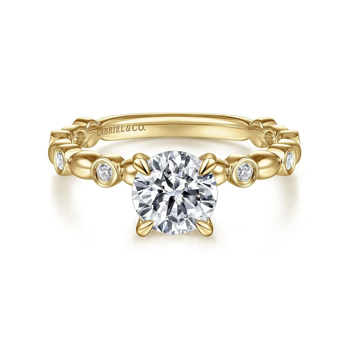 14K Yellow Gold Round Halo Engagement Ring for 1.00ct Round Diamond