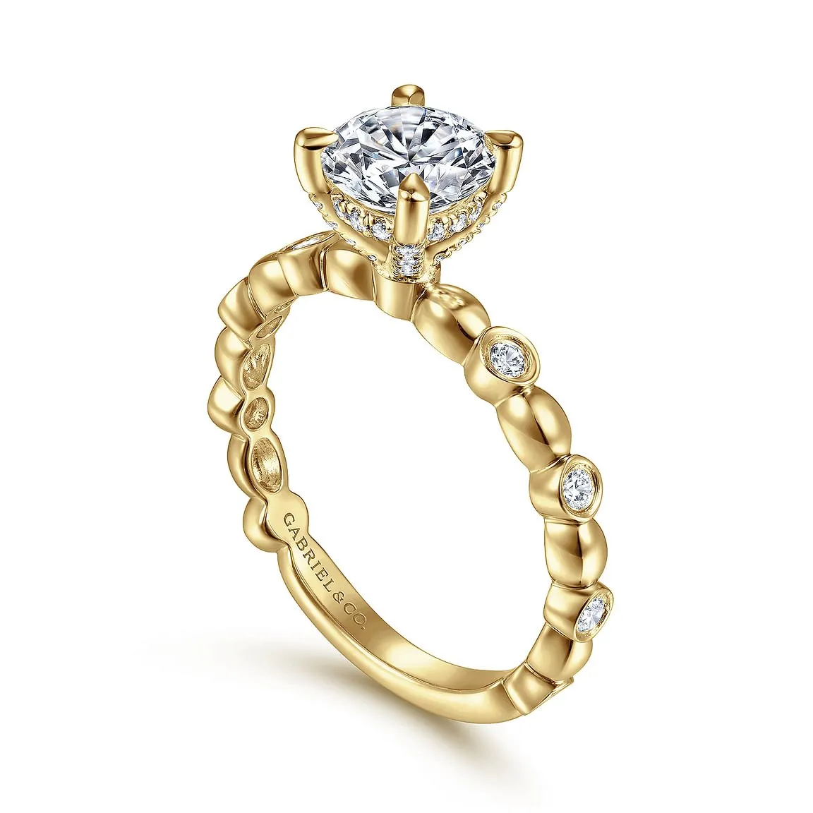 14K Yellow Gold Round Halo Engagement Ring for 1.00ct Round Diamond