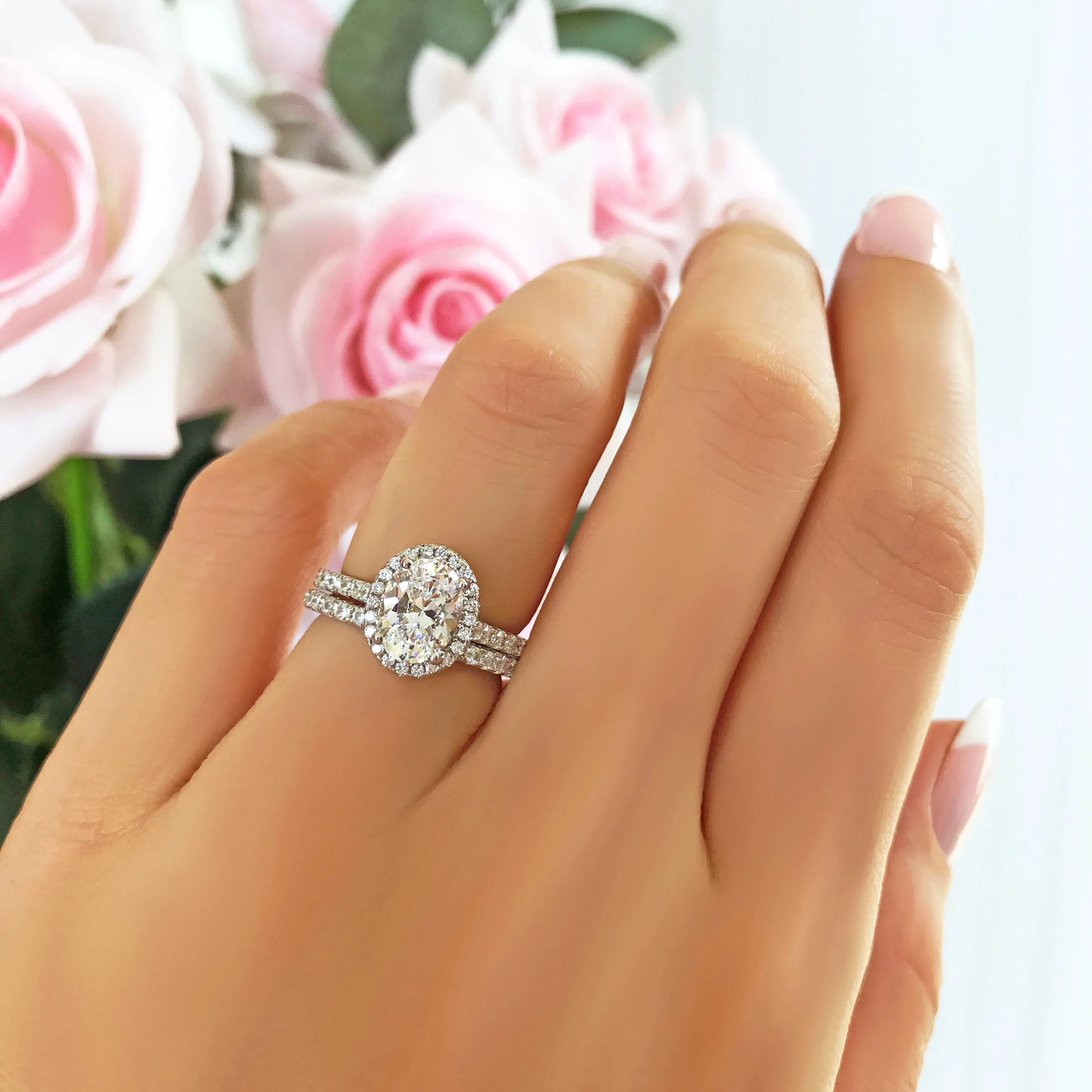 1.5 ctw Oval Halo Half Eternity Set