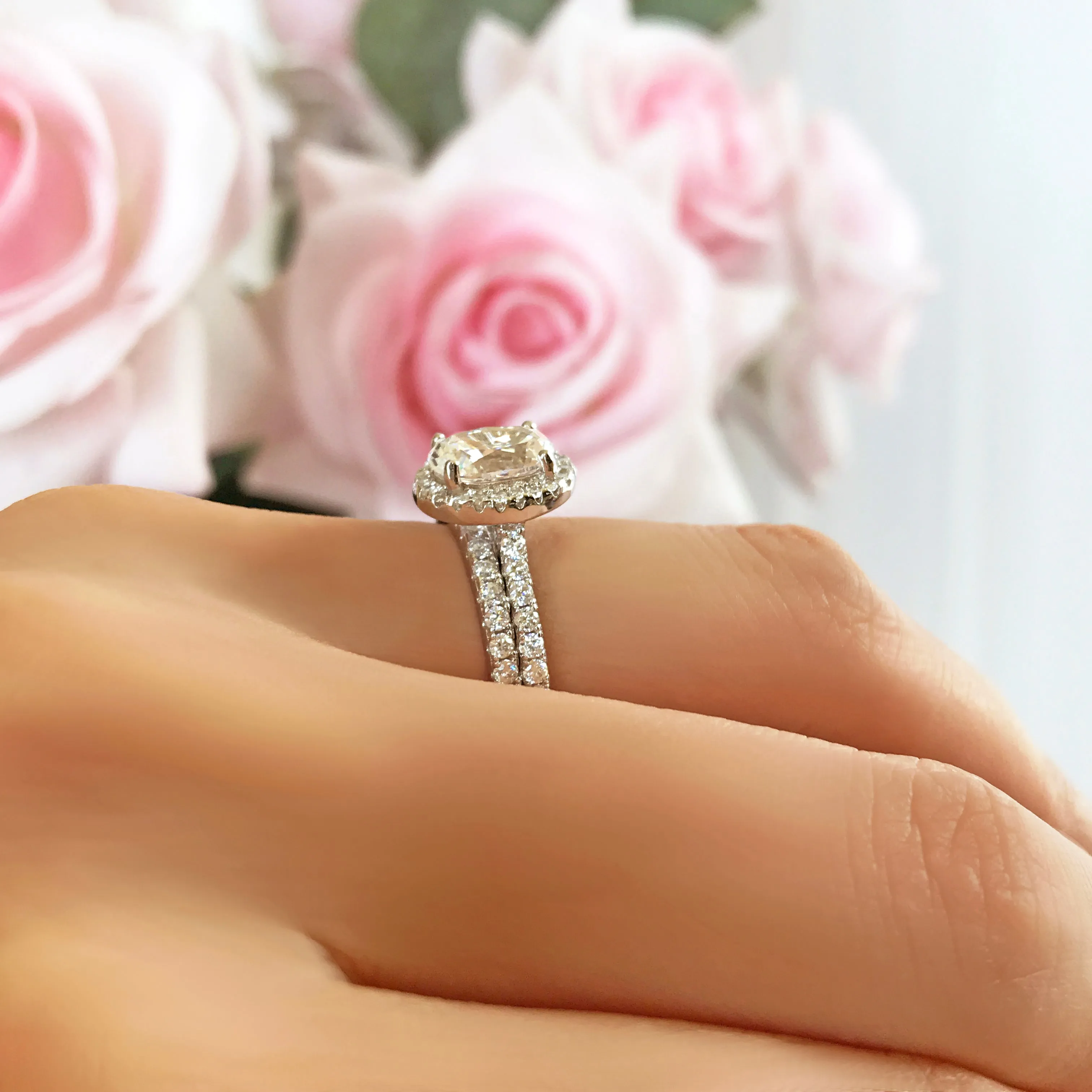 1.5 ctw Oval Halo Half Eternity Set