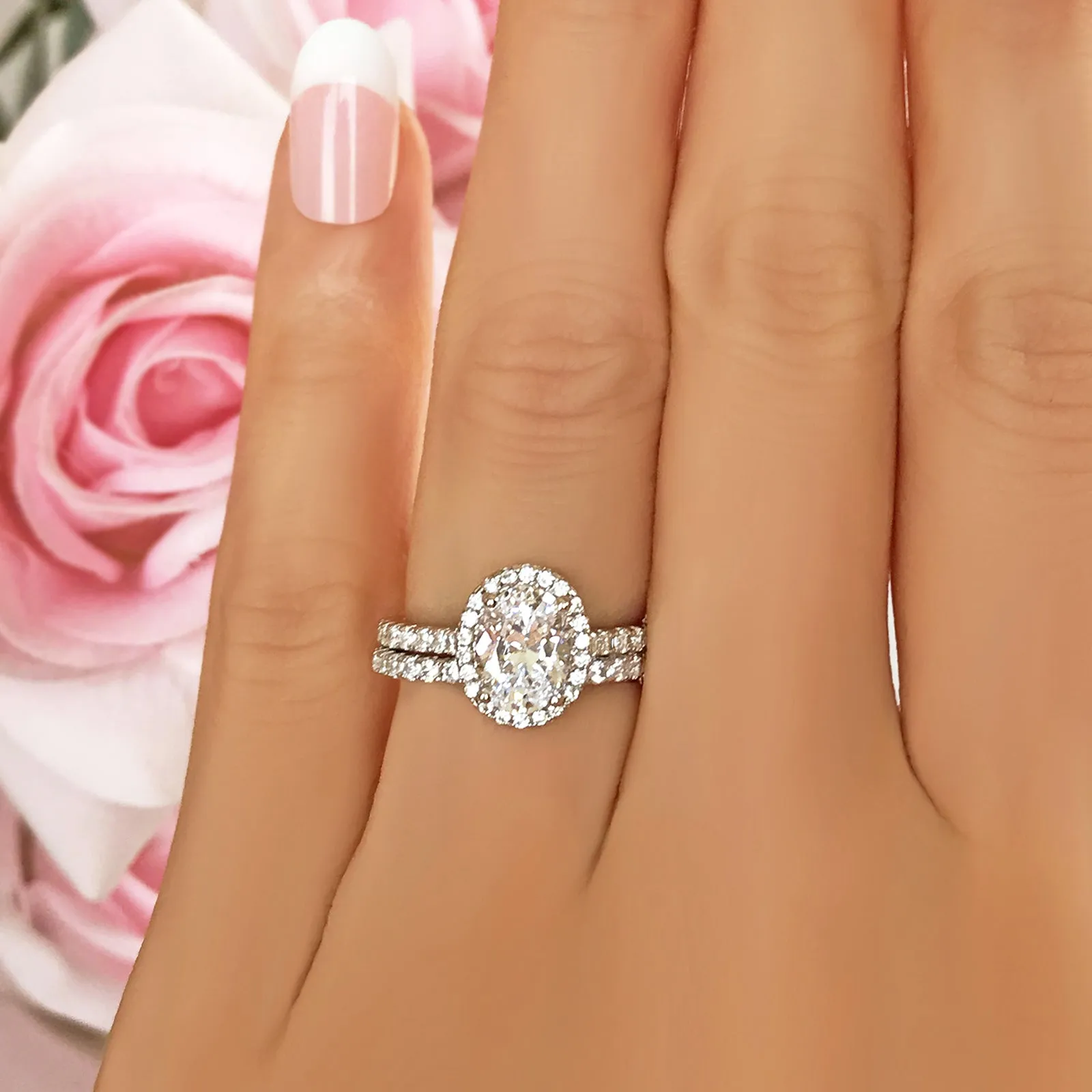 1.5 ctw Oval Halo Half Eternity Set