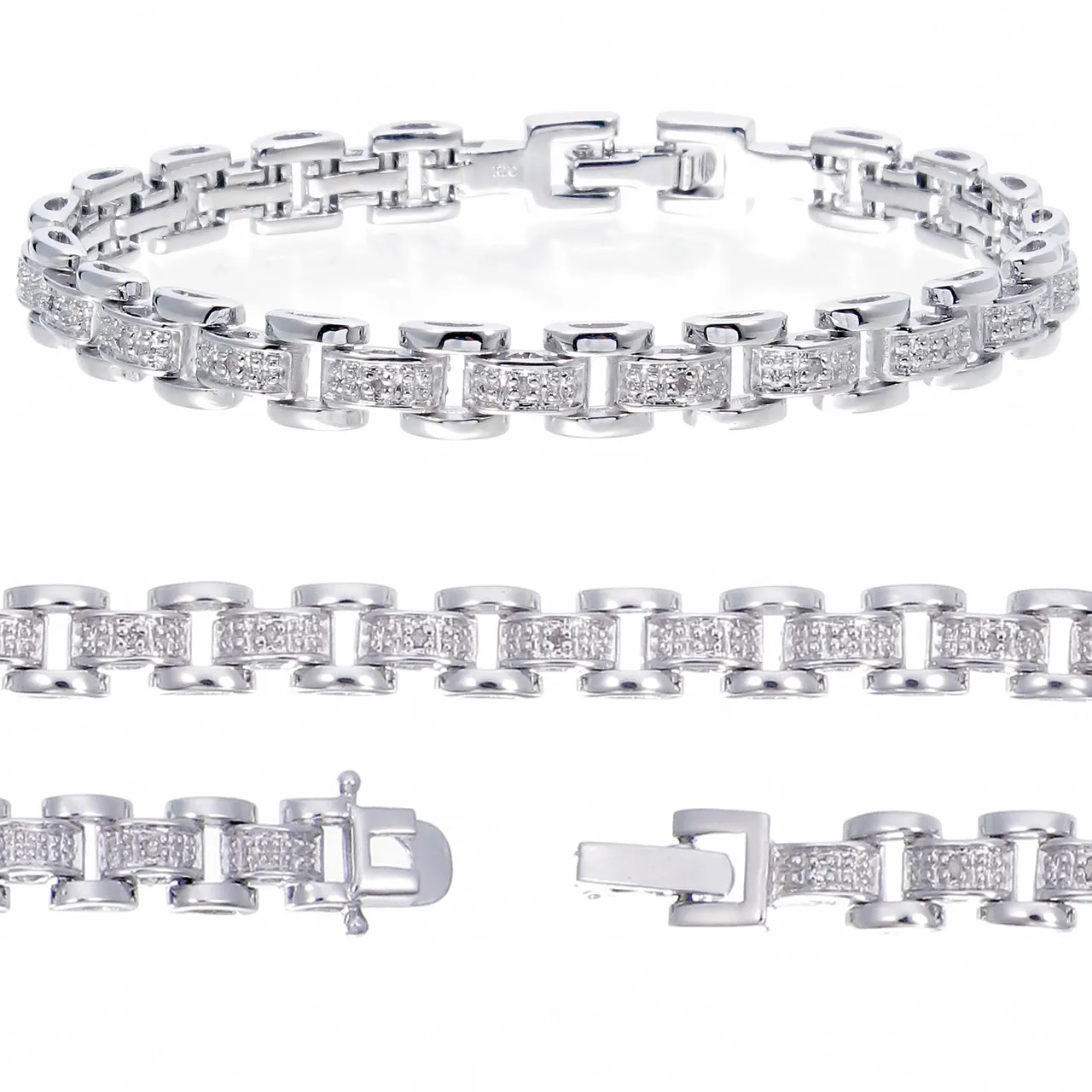 1/8 cttw Diamond Rail Block Tennis Bracelet in Brass