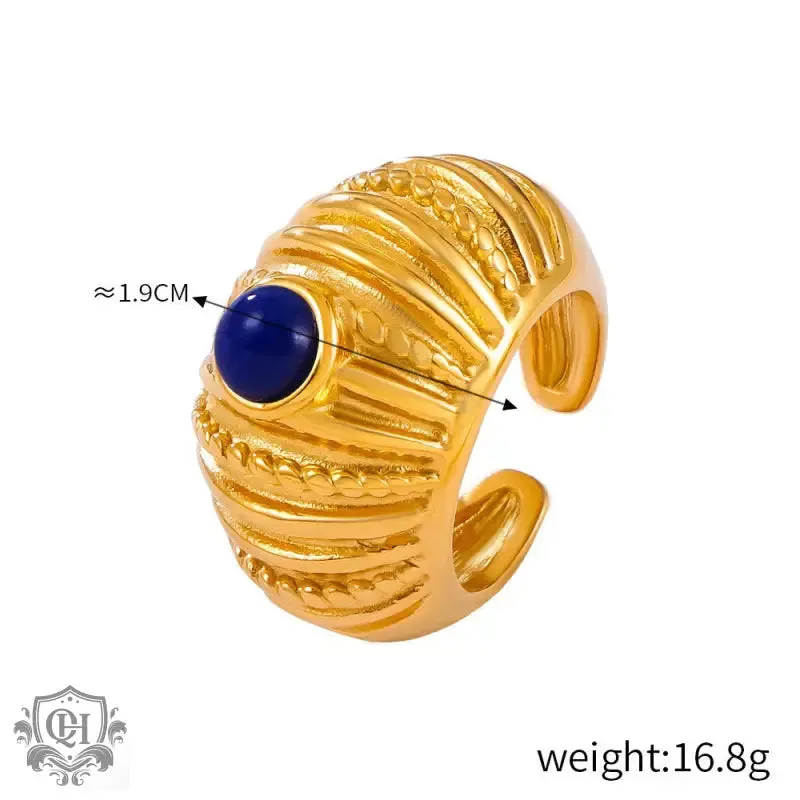 18K gold noble and elegant gemstone inlaid ring with thread design