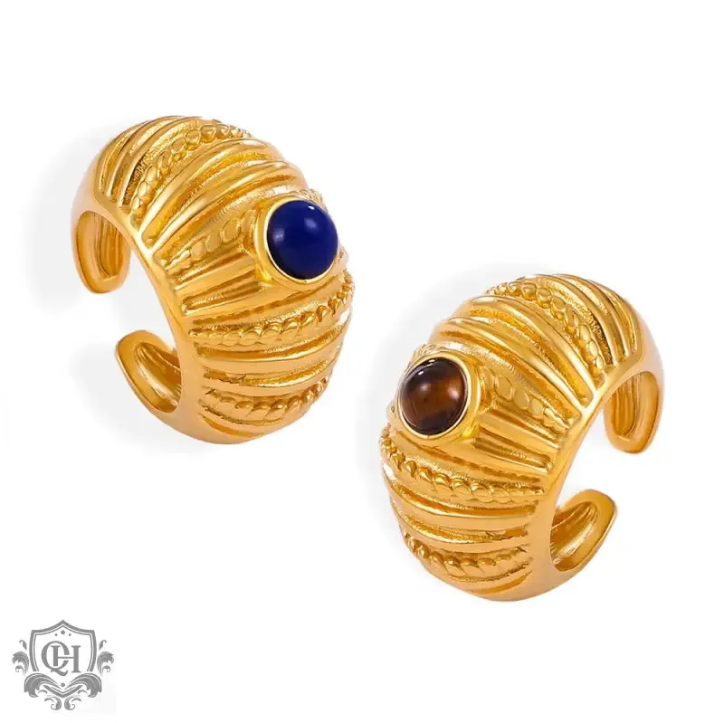 18K gold noble and elegant gemstone inlaid ring with thread design