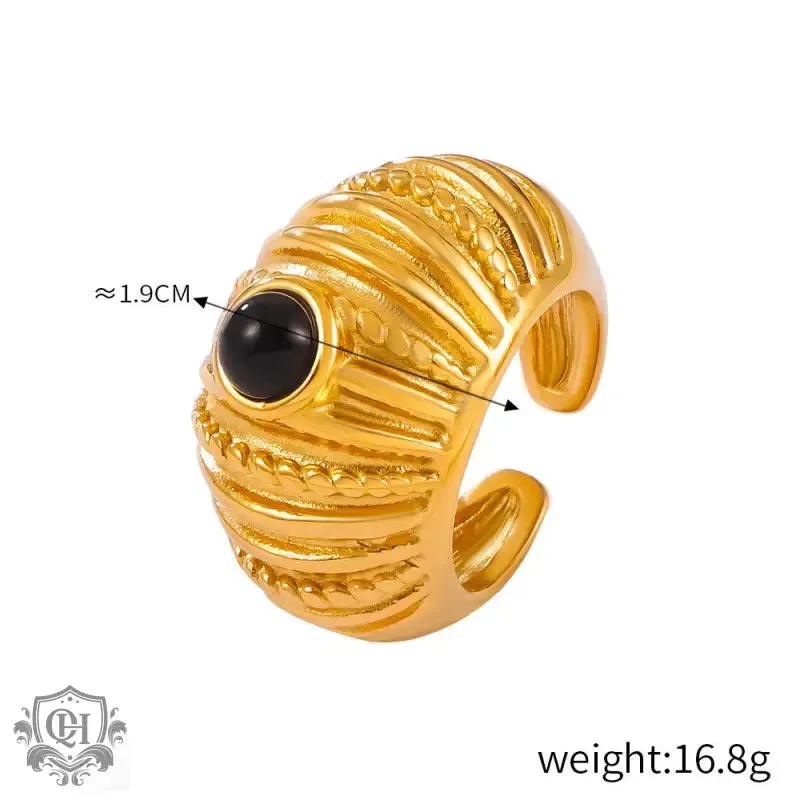 18K gold noble and elegant gemstone inlaid ring with thread design