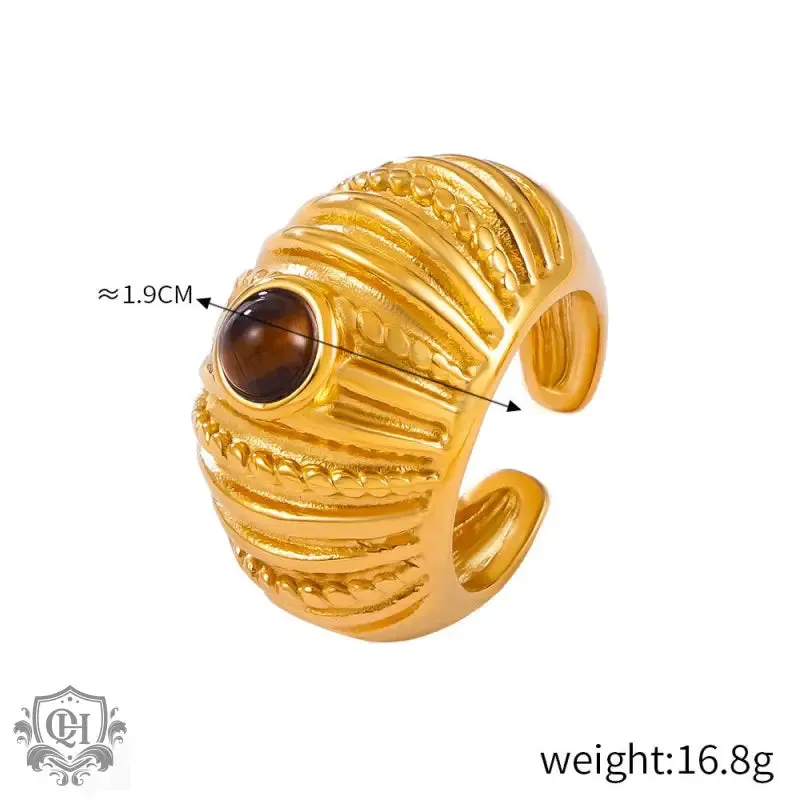 18K gold noble and elegant gemstone inlaid ring with thread design
