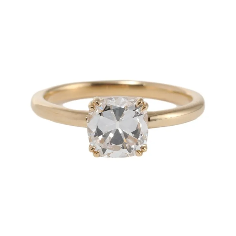 18k Yellow Gold 1.5 Carat Old Mine Cut Lab Diamond Double Prong Setting Vintage Solitaire Engagement Ring