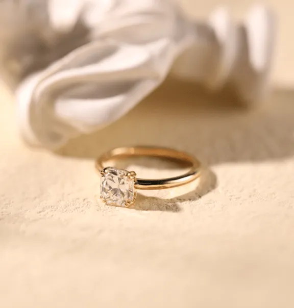 18k Yellow Gold 1.5 Carat Old Mine Cut Lab Diamond Double Prong Setting Vintage Solitaire Engagement Ring