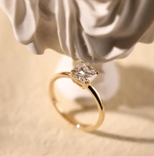 18k Yellow Gold 1.5 Carat Old Mine Cut Lab Diamond Double Prong Setting Vintage Solitaire Engagement Ring