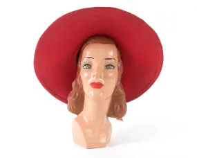 1940s 1950s New York Creation Red Wide Brim Sun Hat