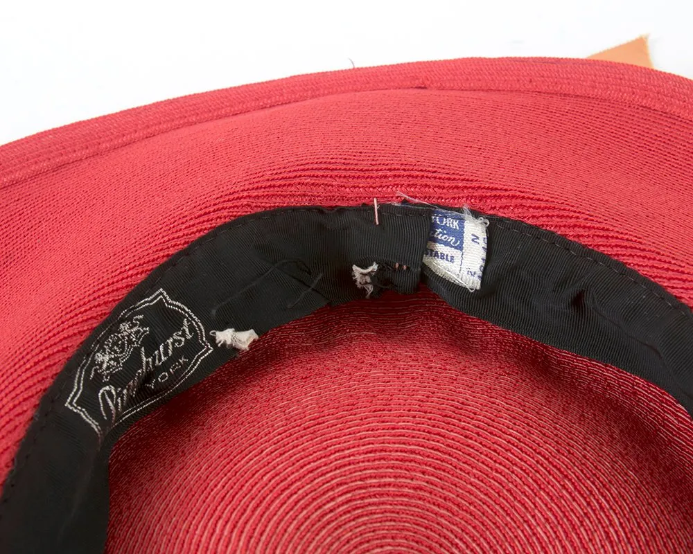 1940s 1950s New York Creation Red Wide Brim Sun Hat