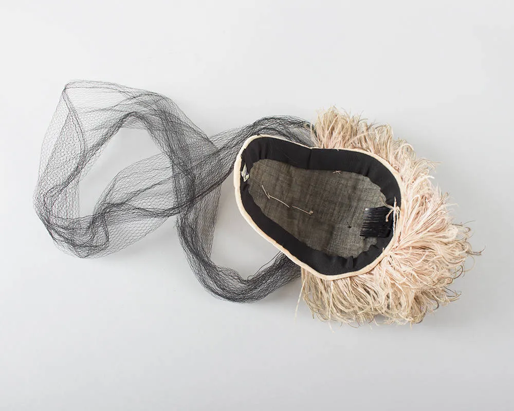 1940s New York Creation Ostrich Feather Juliet Cap with Netting