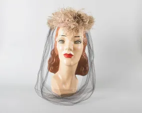 1940s New York Creation Ostrich Feather Juliet Cap with Netting