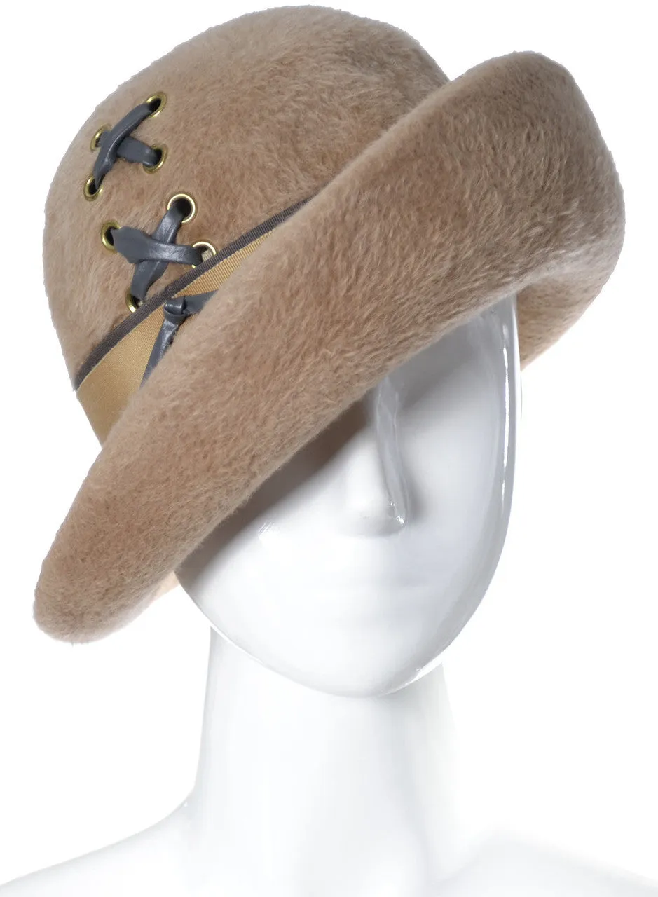 1960's Mod Vintage Faux Fur Hat with Upturned Brim and Laces