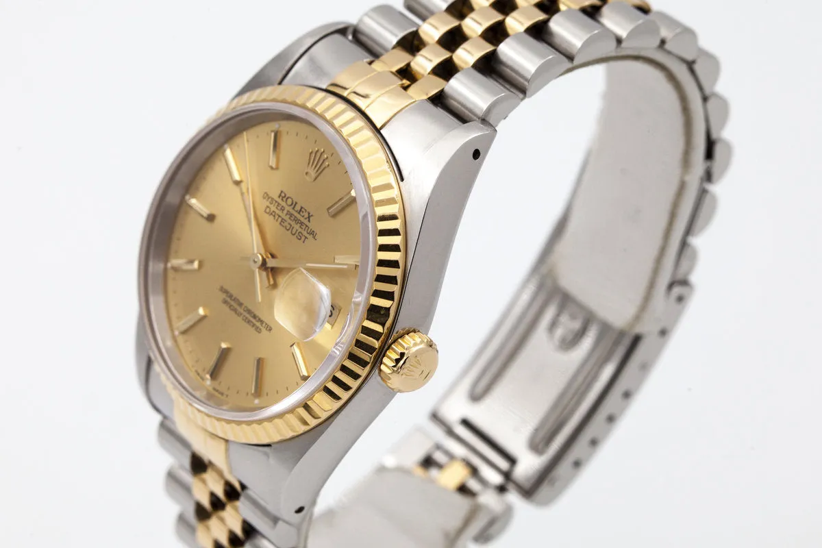 1991 Rolex Two Tone DateJust 16233 Gold Dial With Box and Papers