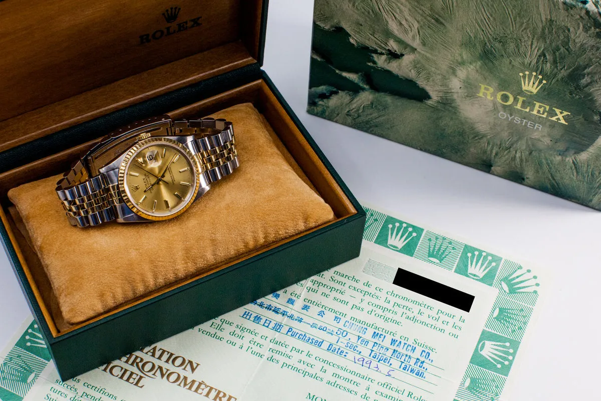 1991 Rolex Two Tone DateJust 16233 Gold Dial With Box and Papers