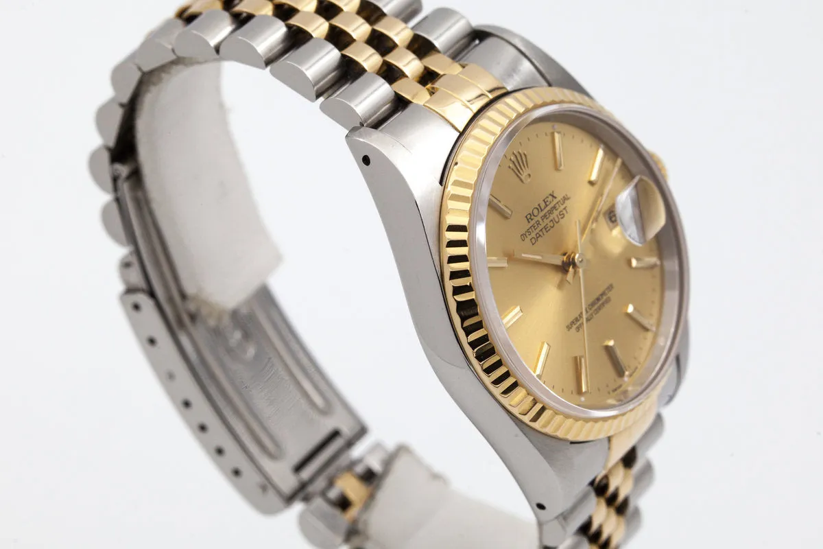 1991 Rolex Two Tone DateJust 16233 Gold Dial With Box and Papers