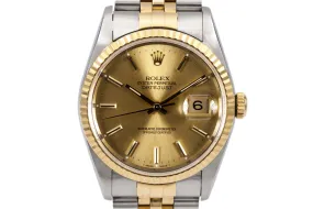 1991 Rolex Two Tone DateJust 16233 Gold Dial With Box and Papers