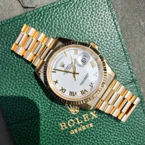 2003 Rolex President 118238 Day Date 18K Yellow Gold White Roman Wristwatch Box Papers