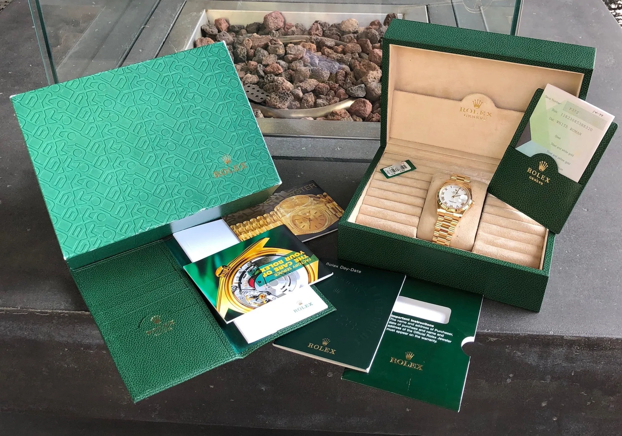 2003 Rolex President 118238 Day Date 18K Yellow Gold White Roman Wristwatch Box Papers