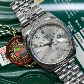 2008 Rolex Datejust 116200 Stainless Steel Silver Dial Hidden Clasp Jubilee Automatic Wristwatch with Box and Papers