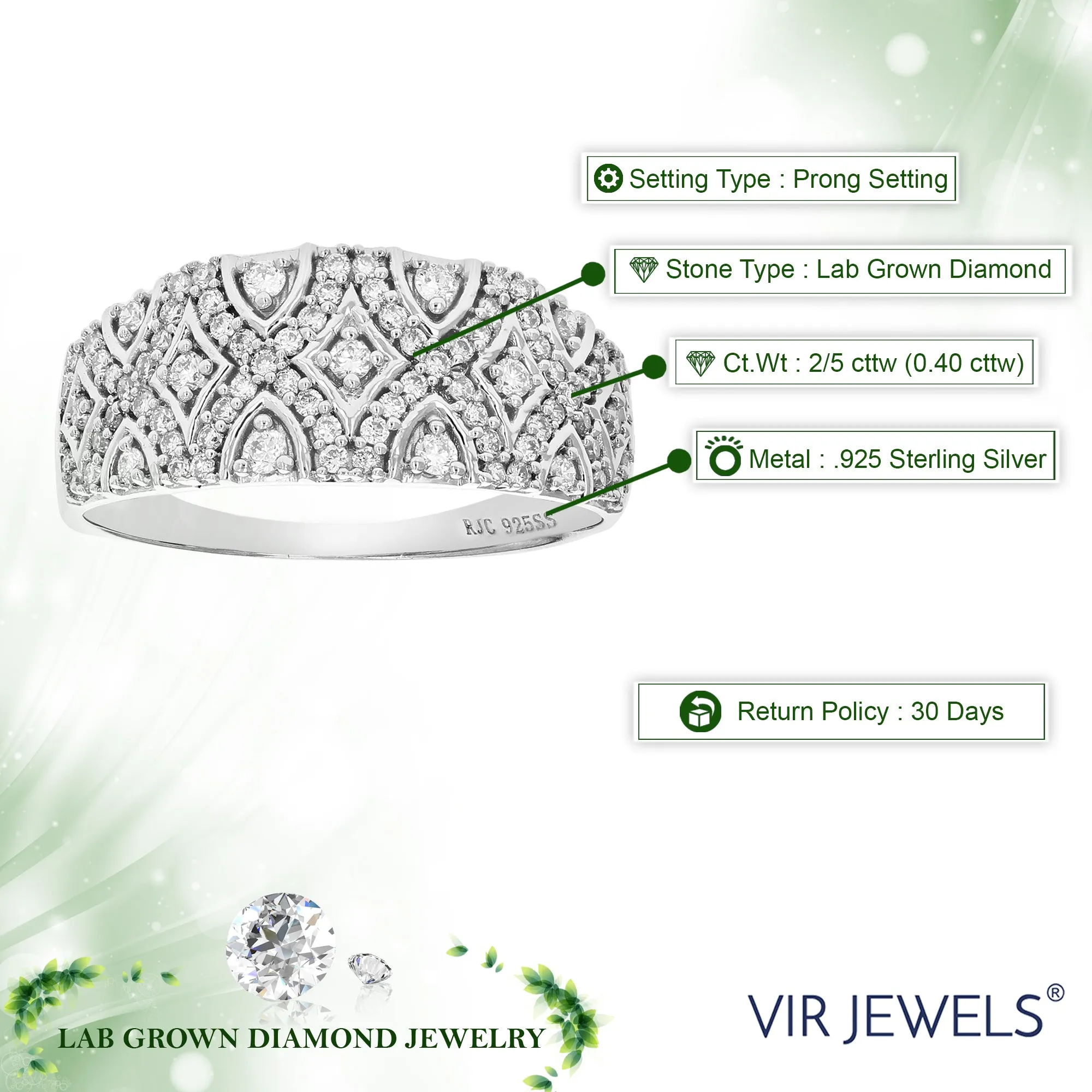 2/5 cttw Lab Grown Diamond Blossom Wedding Band Sterling Silver