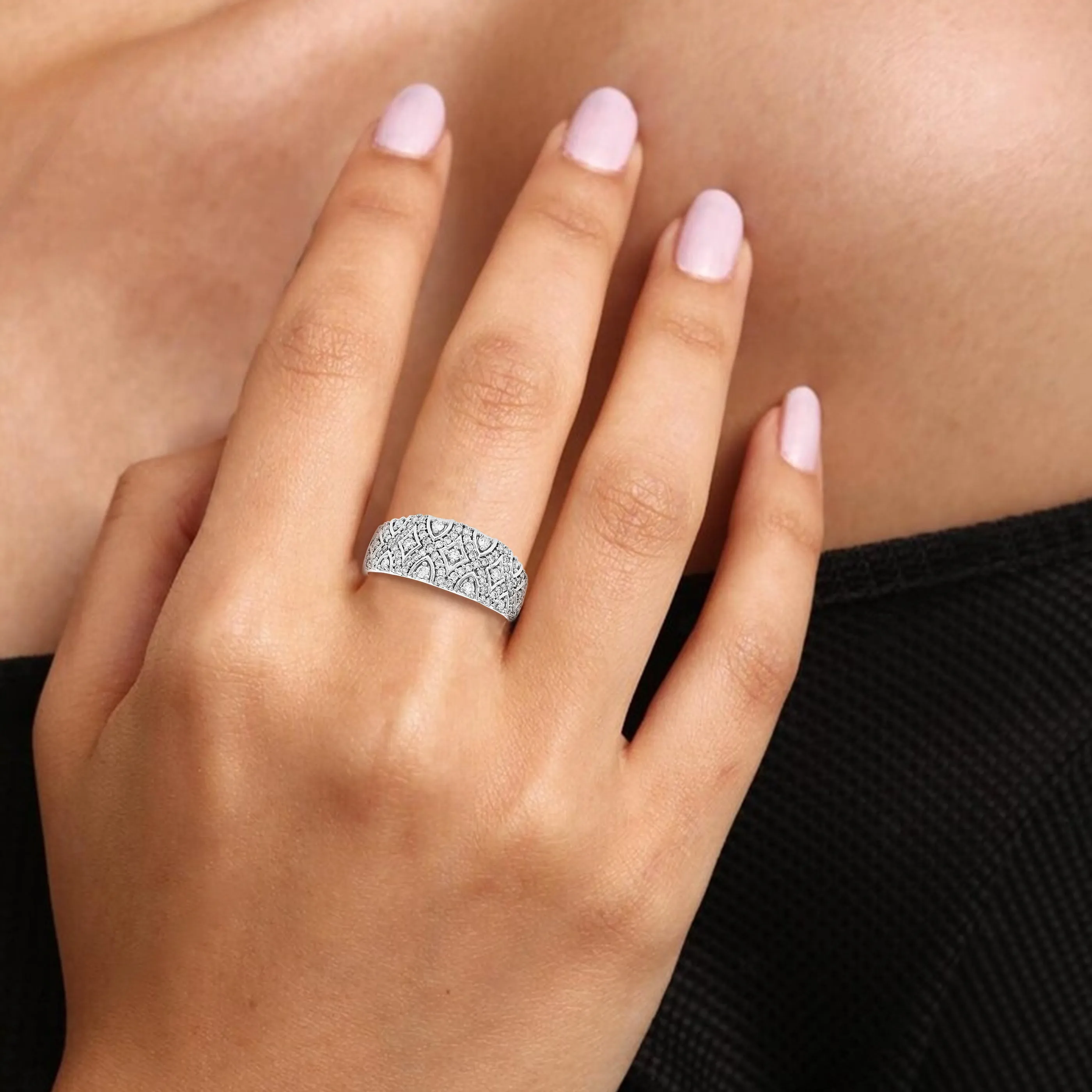 2/5 cttw Lab Grown Diamond Blossom Wedding Band Sterling Silver