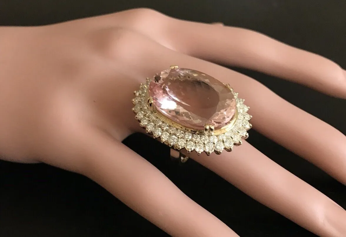 36.25 Carats Exquisite Natural Morganite and Diamond 14K Solid Yellow Gold Ring