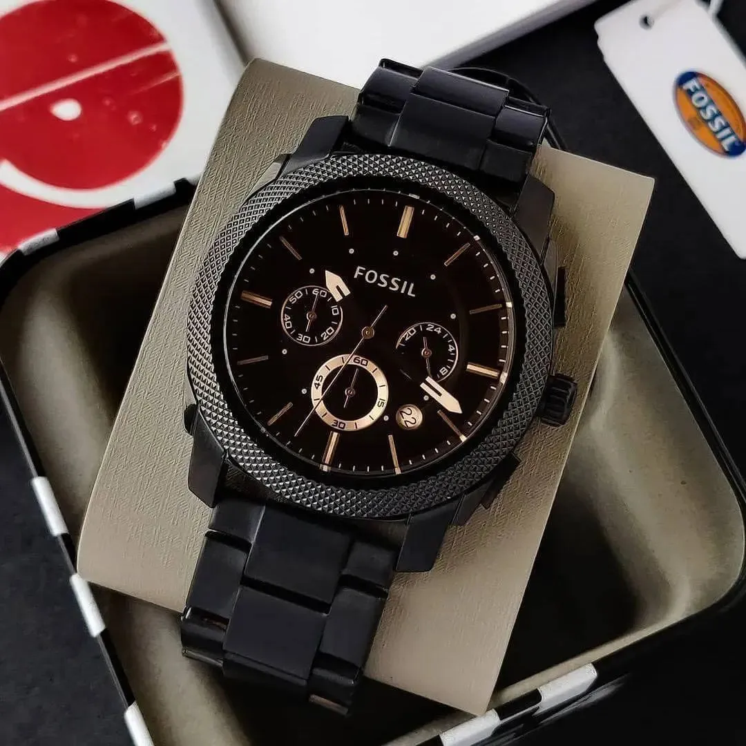 45mm Black Dial Chronograph Fossil Watch – Premium Quality