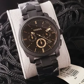 45mm Black Dial Chronograph Fossil Watch – Premium Quality