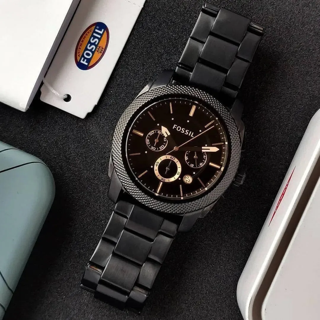 45mm Black Dial Chronograph Fossil Watch – Premium Quality
