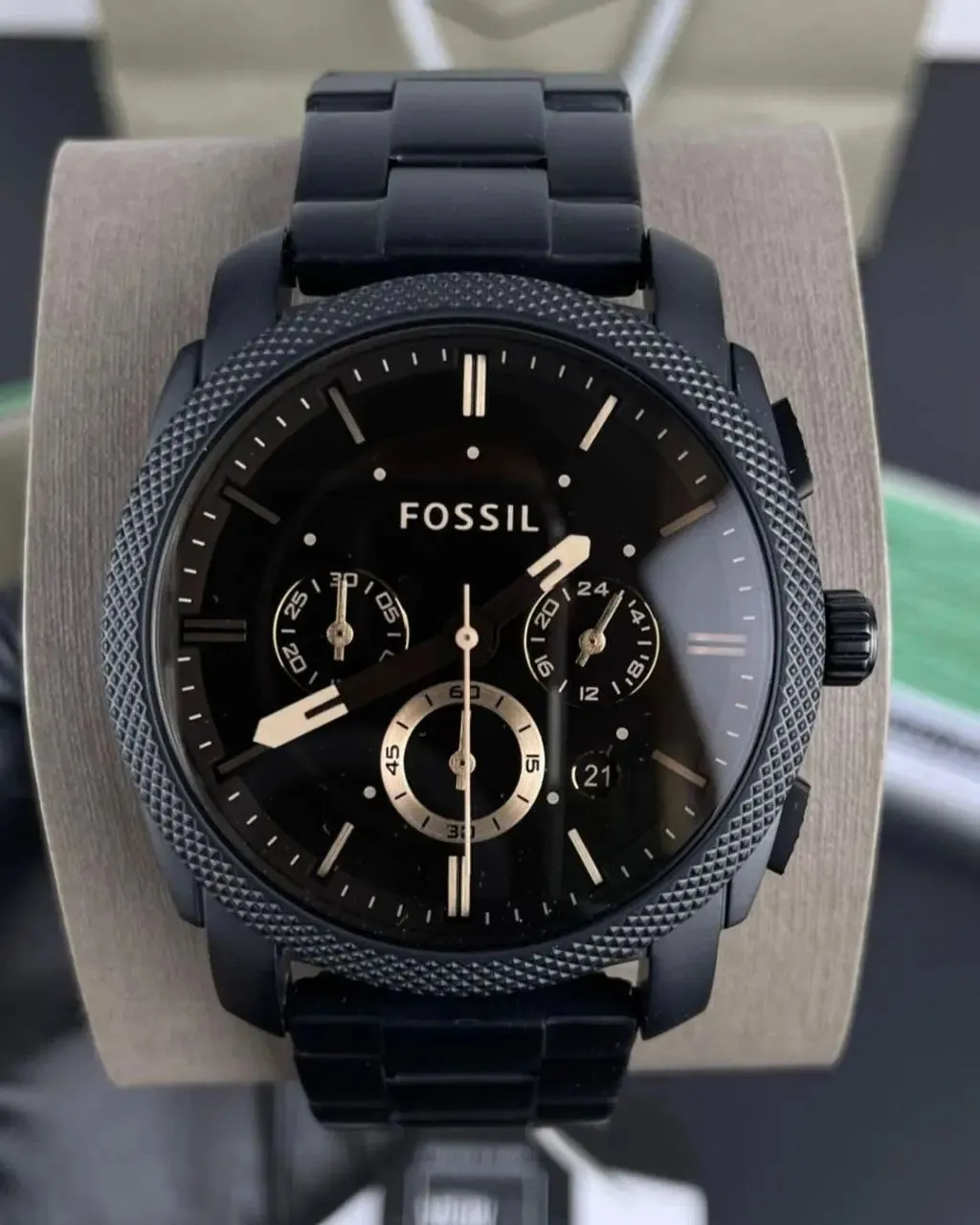 45mm Black Dial Chronograph Fossil Watch – Premium Quality