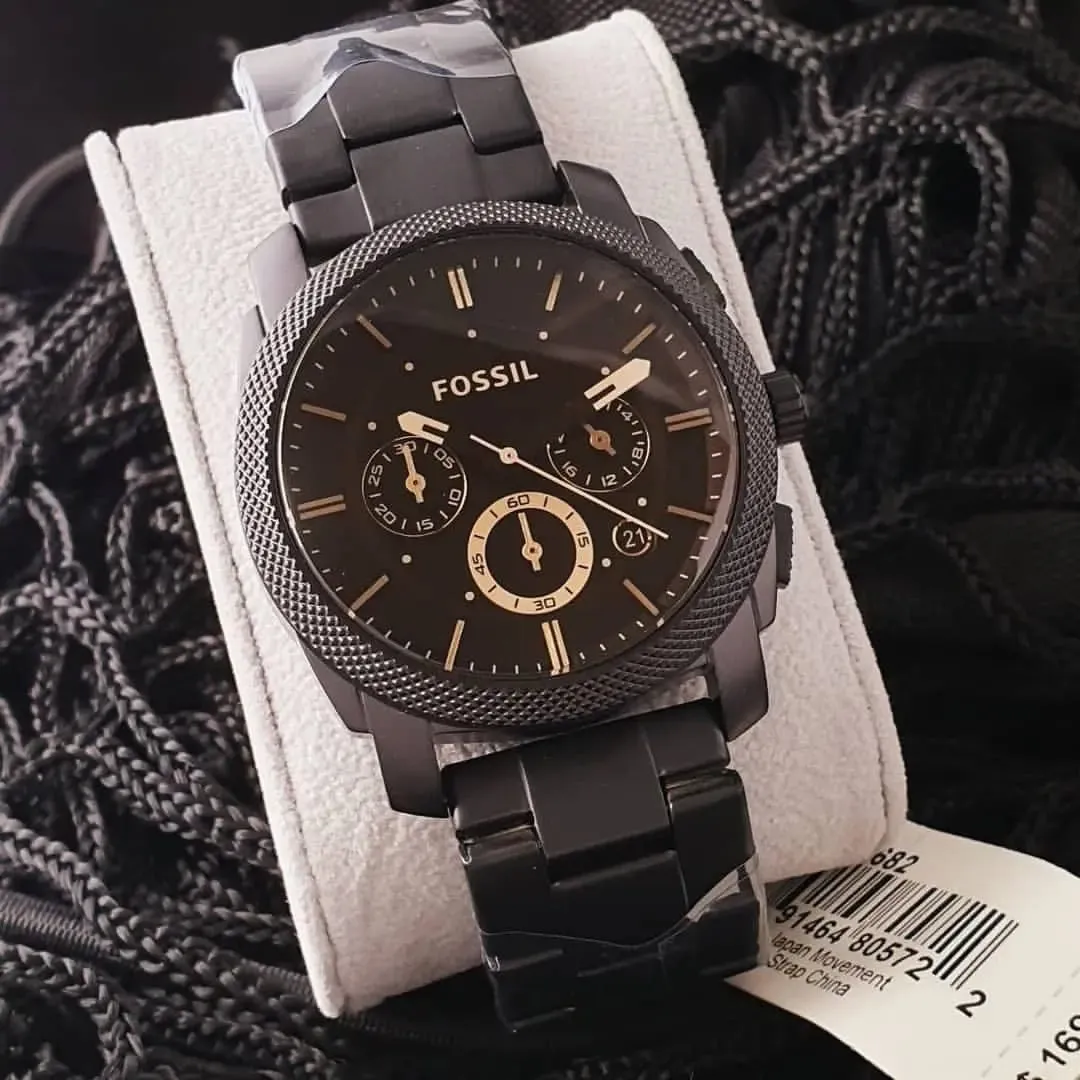 45mm Black Dial Chronograph Fossil Watch – Premium Quality