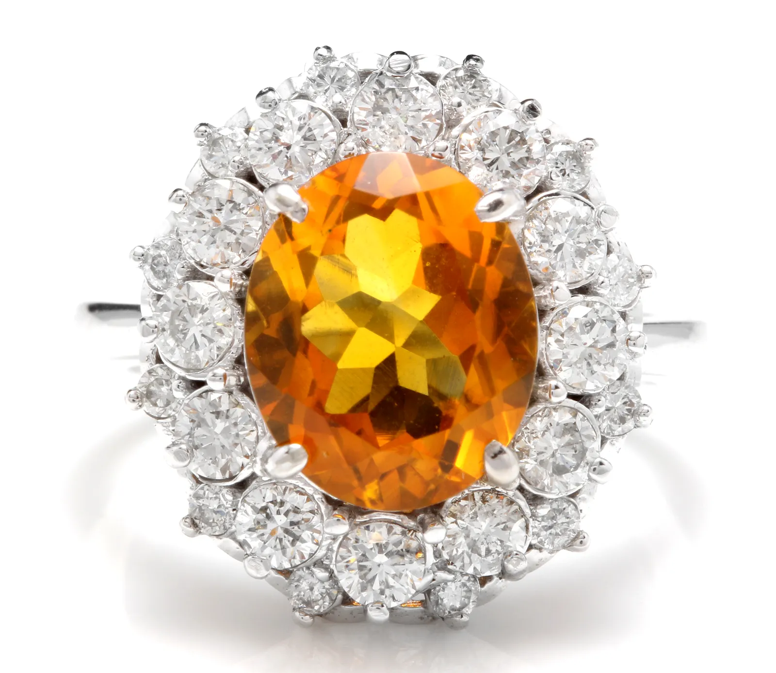 4.75 Carats Exquisite Natural Madeira Citrine and Diamond 14K Solid White Gold Ring