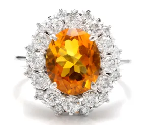 4.75 Carats Exquisite Natural Madeira Citrine and Diamond 14K Solid White Gold Ring
